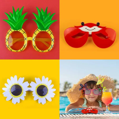 Miniatura 6 de Suloli Gafas de sol para fiesta, 6 pares de divertidos accesorios de disfraces tropicales para fiestas de verano, anteojos novedosos para niños