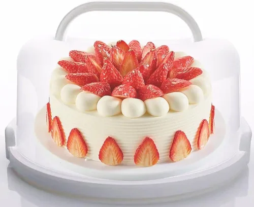 Miniatura 8 de Soporte para tartas de 10 pulgadas con tapa y asa, contenedor de almacenamiento de plástico alto de transporte para tartas con tapa, redondo