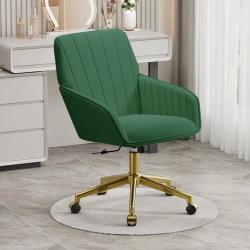 Miniatura 2 de YISHENG - Silla de escritorio de terciopelo para oficina con base dorada, con ruedas, sillas tapizadas modernas ajustables en altura con giro de 360