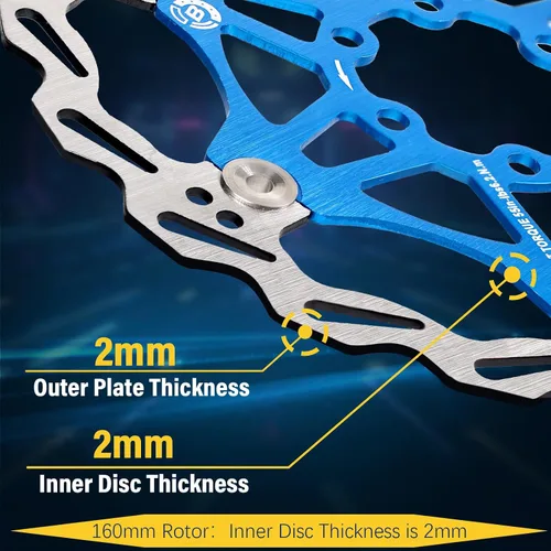 Miniatura 2 de BUCKLOS Rotor de freno de disco flotante de 160 mm, 180 mm, 203 mm, rotores de freno de bicicleta de montaña de acero inoxidable con 6 piezas de Azul