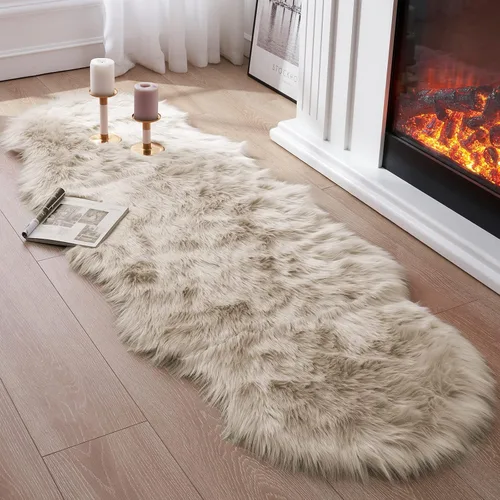 Miniatura 39 de Alfombra de piel sintética para sofá, silla, alfombra pequeña beige para dormitorio, 2 x 3 pies, alfombras peludas para habitación de los niños