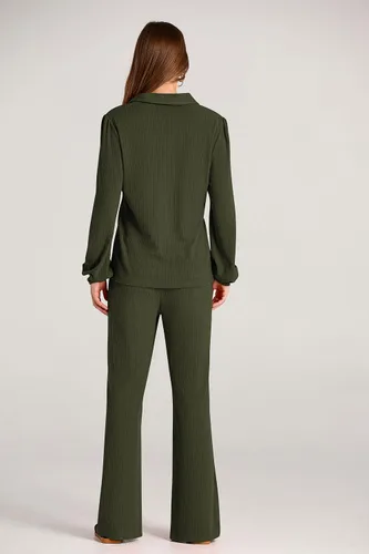 Miniatura 9 de PRETTYGARDEN Conjunto de dos piezas de ropa de otoño para mujer, manga larga, solapa, cuello en V, blusas, pantalones de pierna ancha, chándal