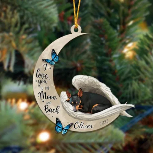 Miniatura 21 de Adorno colgante personalizado de ángel durmiendo en la luna, perro sabueso afgano, nombre personalizado, acrílico impreso en 2D plano – cumpleaños