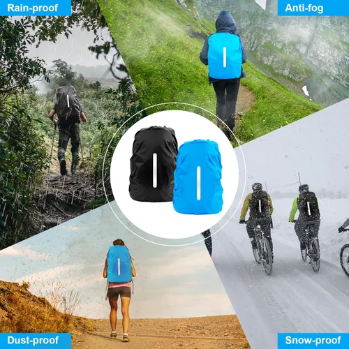 Miniatura 6 de LAMA 2 fundas impermeables de lluvia para mochila, protector reflectante a prueba de lluvia para antipolvo y antirrobo, L 41L-55L negro y azul Negro