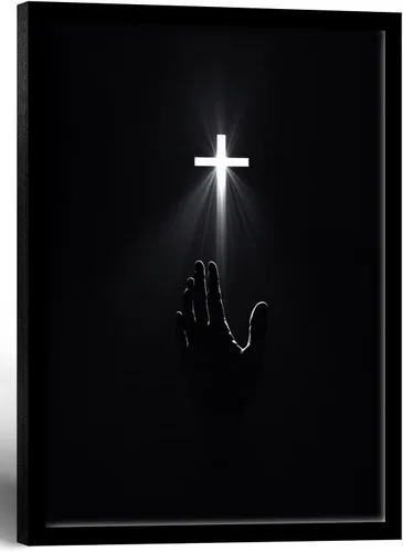 Miniatura 9 de Arte de pared cristiano enmarcado, póster de fe de redención, cruz y manos, impresión en lienzo en blanco y negro, pintura religiosa, imagen