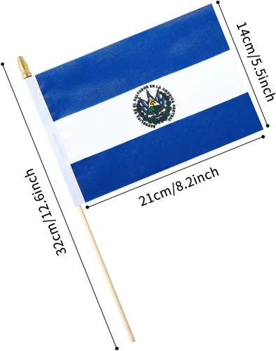 Miniatura 2 de 25Pack Bandera pequeña de Salvador portátil Mini Bandera salvadoreña en palo 5x8 Pulgadas República Dominicana