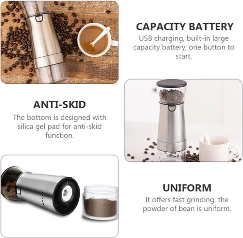 Miniatura 5 de BESPORTBLE Electric Coffee Grinder with Stainless Steel Liner Anti-skid Base USB Rechargeable Spice and Bean Grinder for Kitchen Easy to Clean Small