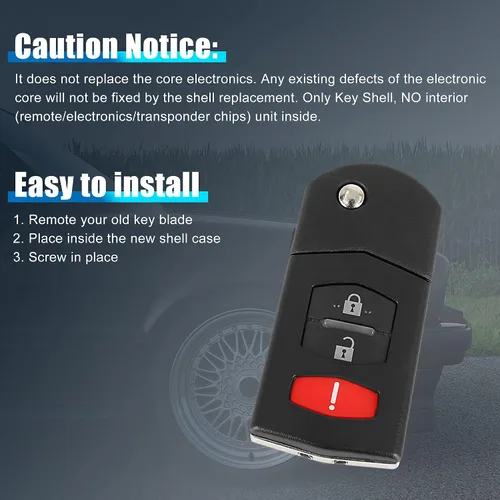 Miniatura 6 de X AUTOHAUX Nuevo reemplazo del coche llavero remoto llavero Shell caso BGBX1T478 para Mazda 2 3 5 Cx-7 Cx-9 3 teclas botón negro