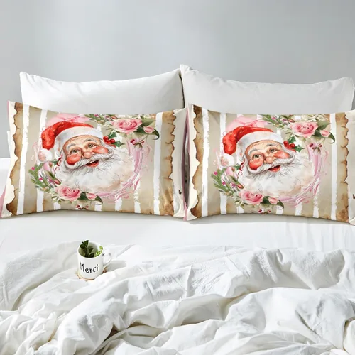 Miniatura 5 de Funda de edredón de Papá Noel, juego de ropa de cama para niños, funda de edredón de flores rosas para decoración de habitación de niños y niñas