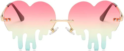 Miniatura 2 de Lentes de sol de corazón derretido para hombres y mujeres, sin montura, irregulares, para fiesta única, lentes de sol de metal para baile