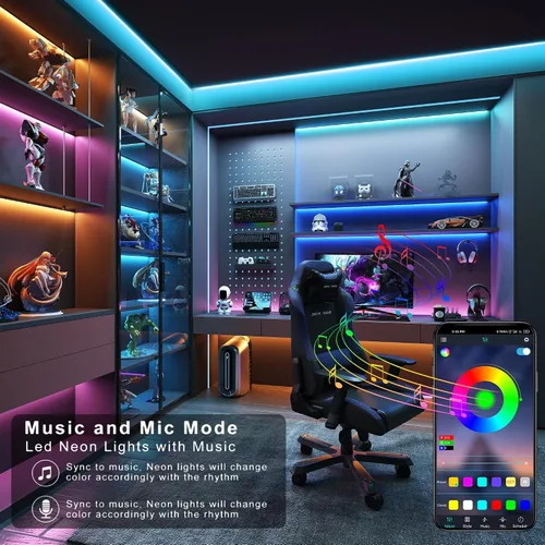 Miniatura 2 de GANZQH Luces LED para dormitorio de 200 pies (2 x 100 pies), tira de luces LED RGB que cambian de color con sincronización de música, control remoto