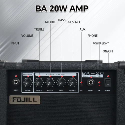 Miniatura 2 de Amplificador de guitarra de bajo eléctrico de 20W vatios, amplificador de práctica para actuaciones en escenario, pequeño y portátil para viajes