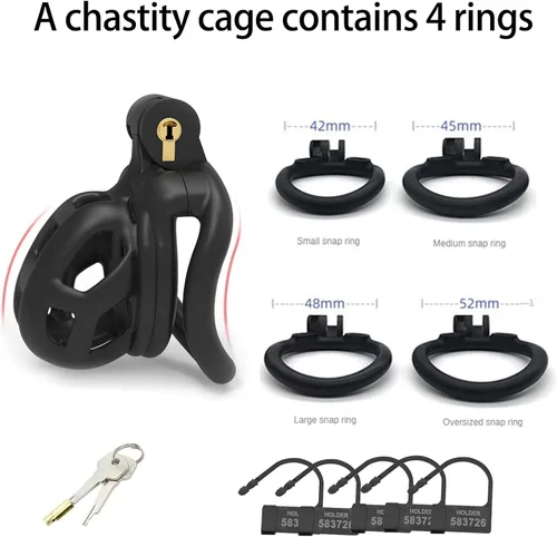 Miniatura 5 de Dispositivo de castidad masculina 2.0 jaula para pene masculino con 4 tamaños de anillos y bloqueo invisible, jaula de castidad ligera para hombre