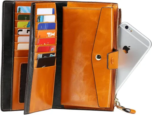 Miniatura 4 de Itslife - Cartera de piel sintética encerada para mujer con bloqueo de identificación de radio frecuencia (RFID), de gran capacidad, encerada