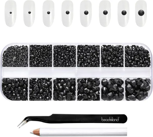Miniatura 18 de Beadsland Diamantes de imitación para maquillaje, 8 tamaños, 2500 unidades de diamantes de imitación de cristal con parte trasera plana, gemas