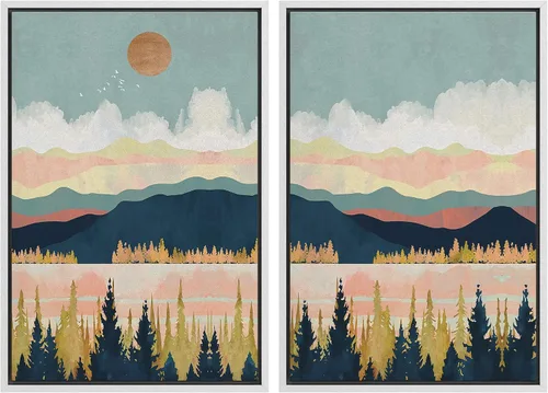 Miniatura 147 de SIGNWIN Lienzo enmarcado para pared, juego de arte sereno de paisaje de pantanos, ilustración rústica, arte moderno, minimalismo, decorativo