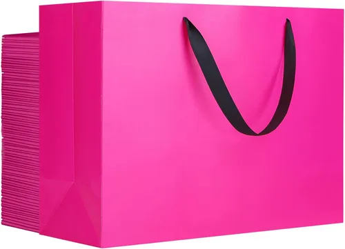 Miniatura 8 de EUSOAR Bolsas de regalo grandes negras, paquete de 12 bolsas de papel de compras de 16 x 6 x 12 pulgadas con asas, bolsa de mercancía de papel kraft