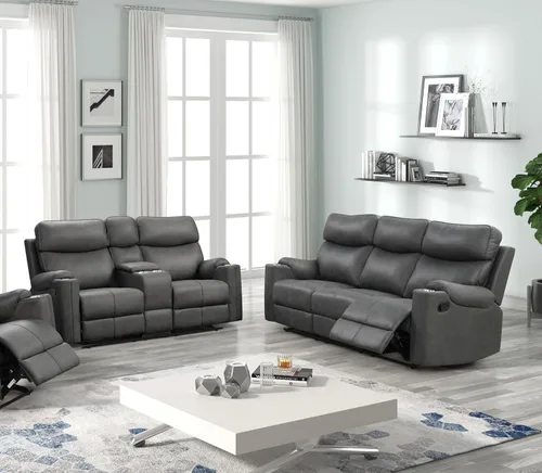Miniatura 12 de Betsy Furniture Juego de sofá reclinable de microfibra para sala de estar 8007 (topo, sofá+sofá biplaza+sillón reclinable)