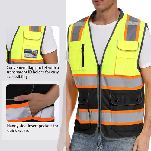 Miniatura 2 de ArcRidge Chaleco de seguridad reflectante para hombres y mujeres, chaleco de construcción de alta visibilidad, tiras reflectantes de doble tono
