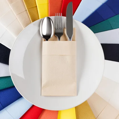 Miniatura 13 de Servilletas de bolsillo American Homesttead, paquete de 50 unidades, 15.75 x 15.75 pulgadas, papel de lino con tacto airlaid, plegadas con bolsillo