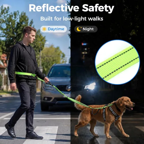 Miniatura 6 de Correa de perro grande manos libres, correa elástica de 6 a 8 pies con cinturón para perro de hasta 150 libras, correr, caminar, trotar