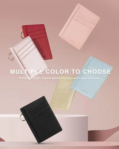 Miniatura 7 de Vulkitty Cartera pequeña para mujer, minimalista, delgada, bolsillo frontal, con cremallera, bloqueo RFID, tarjetero con ranura para identificación