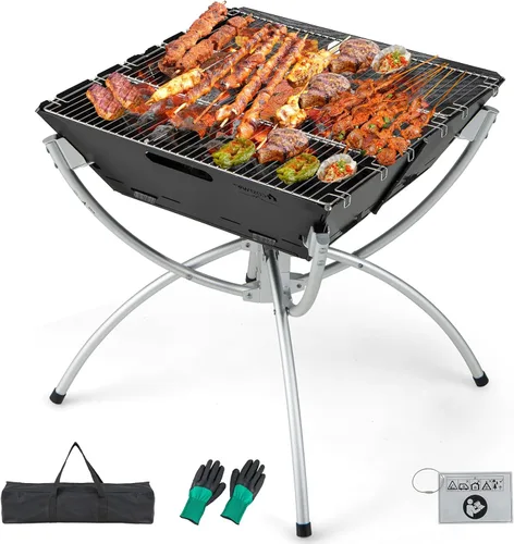 HAPPYGRILL Fogata plegable 3 en 1 con parrilla para exterior, plegable para quemar leña, fogata para barbacoa, hoguera, cocina al aire libre