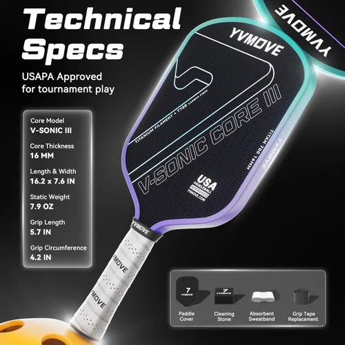 Miniatura 7 de Pickleball Paddle with T700 Raw Carbon Fiber Surface & 16mm STR-Core Power Polymer Core, Premium Pickle Ball Racket Designed for Ultimate Spin &