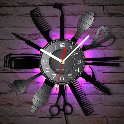 Reloj de pared con herramientas de peluquería de 12 pulgadas con 7 colores cambiantes, reloj de pared para peluquería y negocios, reloj de pared,