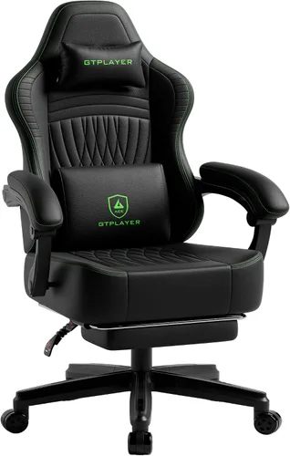 GTPLAYER Silla de juegos grande y alta con reposapiés, sillas de videojuegos de asiento extra ancho para adultos - Respaldo alto ergonómico