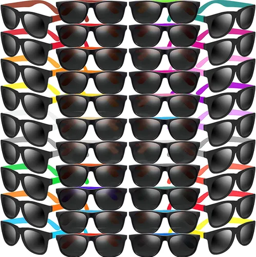 Miniatura 10 de Paquete de 60 lentes de sol de neón – 10 colores, estilo 80 novedosos lentes de sol para premios de aula, relleno de bolsas de golosinas, fiesta