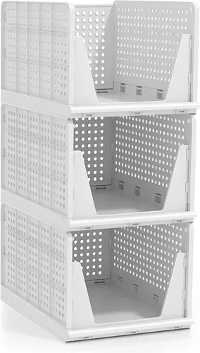 Miniatura 8 de Sorbus Paquete de 3 Organizadores Plegables de Estante de Armario para Ropa - Versátiles Cestas de Almacenamiento Apilables para Armario, Baño