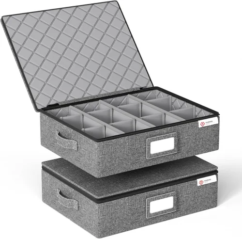 Miniatura 8 de Contenedores de almacenamiento de porcelana Caja de carcasa dura para trasladar platos, vasos y copas, vajilla, tazas, platillos Organizador