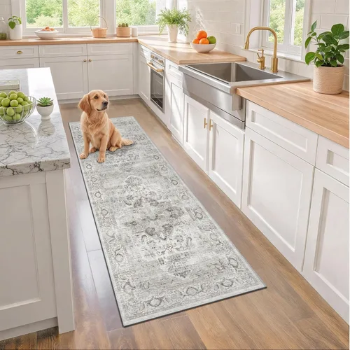 Miniatura 19 de Alfombra de pasillo lavable de 2 x 6 pies - Alfombras de cocina con respaldo antideslizante vintage suave estilo granja, alfombra de entrada