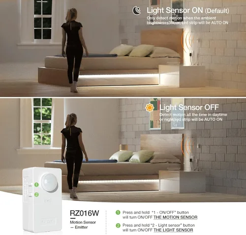 Miniatura 4 de RAYZEEK Kit de tiras de luces LED inalámbricas activadas por movimiento, regulables de 19.7 pies y adaptador con certificación UL, interruptor