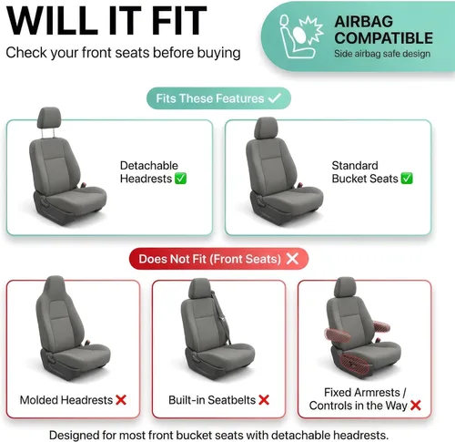 Miniatura 2 de FH Group Juego de fundas de asiento delantero de automóvil de malla de aire 3D premium, fundas de asiento compatibles con bolsa de aire, de ajuste