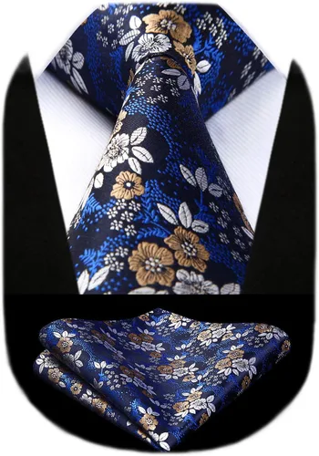 Miniatura 63 de Corbatas florales tejidas clásicas para hombre, corbata cuadrada de bolsillo, corbatas formales para hombres, boda con pañuelo