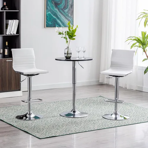 Miniatura 4 de LZAREAL Juego de 2 taburetes de bar de metal con altura ajustable, diseño moderno de piel sintética blanca sin brazos con base cromada para isla