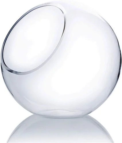 Miniatura 8 de WGV Jarrón de vidrio con corte inclinado, ancho 14 cm, altura 14 cm, transparente, redondo, maceta para plantas, terrario, orbe, recipiente