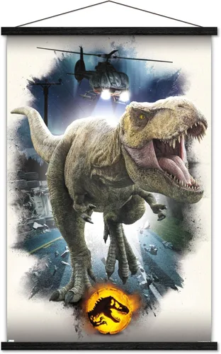 Miniatura 8 de Trends International Jurassic World: Dominion - Póster de pared focal de T. Rex, 22.375 x 34 pulgadas, versión enmarcada de madera de granero