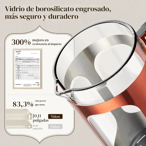 Miniatura 3 de Veken Cafetera de prensa francesa de 34 onzas, 1 L, café sin contacto de plástico, vidrio de borosilicato espesado resistente al calor, cafetera