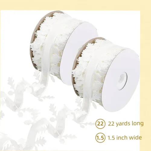 Miniatura 4 de Cinta de hojas blancas de 22 yardas, cuerda de cinta de hojas blancas, guirnalda de cinta con alambre de hojas pequeñas para manualidades, fiestas