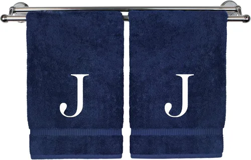 Miniatura 211 de Toalla de mano monogramada, regalo personalizado, juego de 2 - Toalla bordada con letra de bloque dorada - Extra absorbente 100% algodón turco