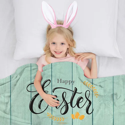 Miniatura 2 de Manta de Pascua para niños, cálida manta de vellón de felpa de franela, manta de cama con cola de conejo, huevos de Pascua, conejo, flores