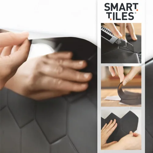 Miniatura 5 de SMART TILES Protector contra salpicaduras para despegar y pegar, 5 hojas de 9 x 9 pulgadas, adhesivo 3D para cocina, baño, azulejos de pared, Oia