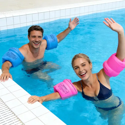 Miniatura 3 de Flotadores inflables para brazos, bandas para el brazo, flotador de tubo de natación para adultos, playa, flotador, fiesta, piscina Rosa