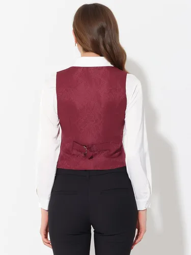 Miniatura 3 de Allegra K Chaleco vintage para mujer con botones y bolsillos