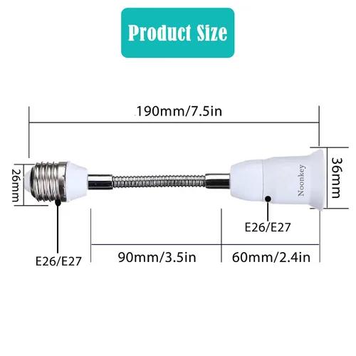 Miniatura 2 de Noonkey Extensor de enchufe de luz [2 unidades], cuello flexible ajustable de 360 grados, adaptador de extensión de 7.5 in/7.5 pulgadas, compatible