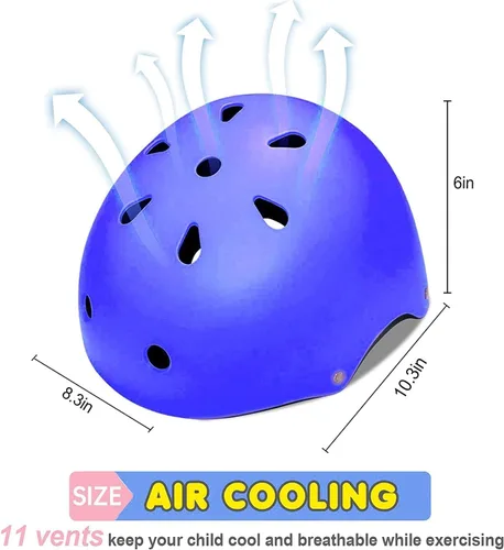 Miniatura 3 de Casco ajustable para niños con rodilleras, coderas y muñequeras - Cascos de bicicleta para niños pequeños de 3-5, 5-8, 8-14 años - Perfecto para Azul
