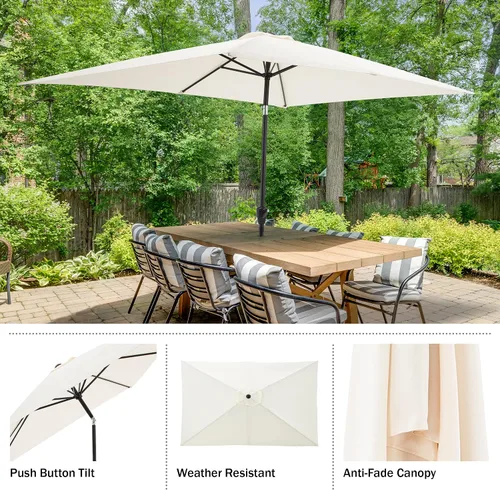 Miniatura 3 de Rectangular Patio Umbrella - 10ft Easy Crank Sun Shade with Push Button Tilt for Outdoor Furniture, Deck, Yard, or Pool by Pure Garden